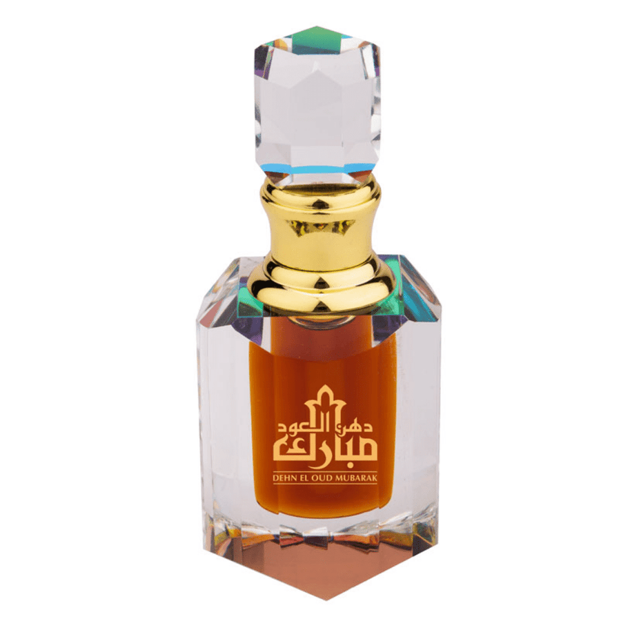 Swiss Arabian Dehn El Ood Mubarak perfume oil bottle, 6ml CPO concentrated perfume oil with elegant packaging.