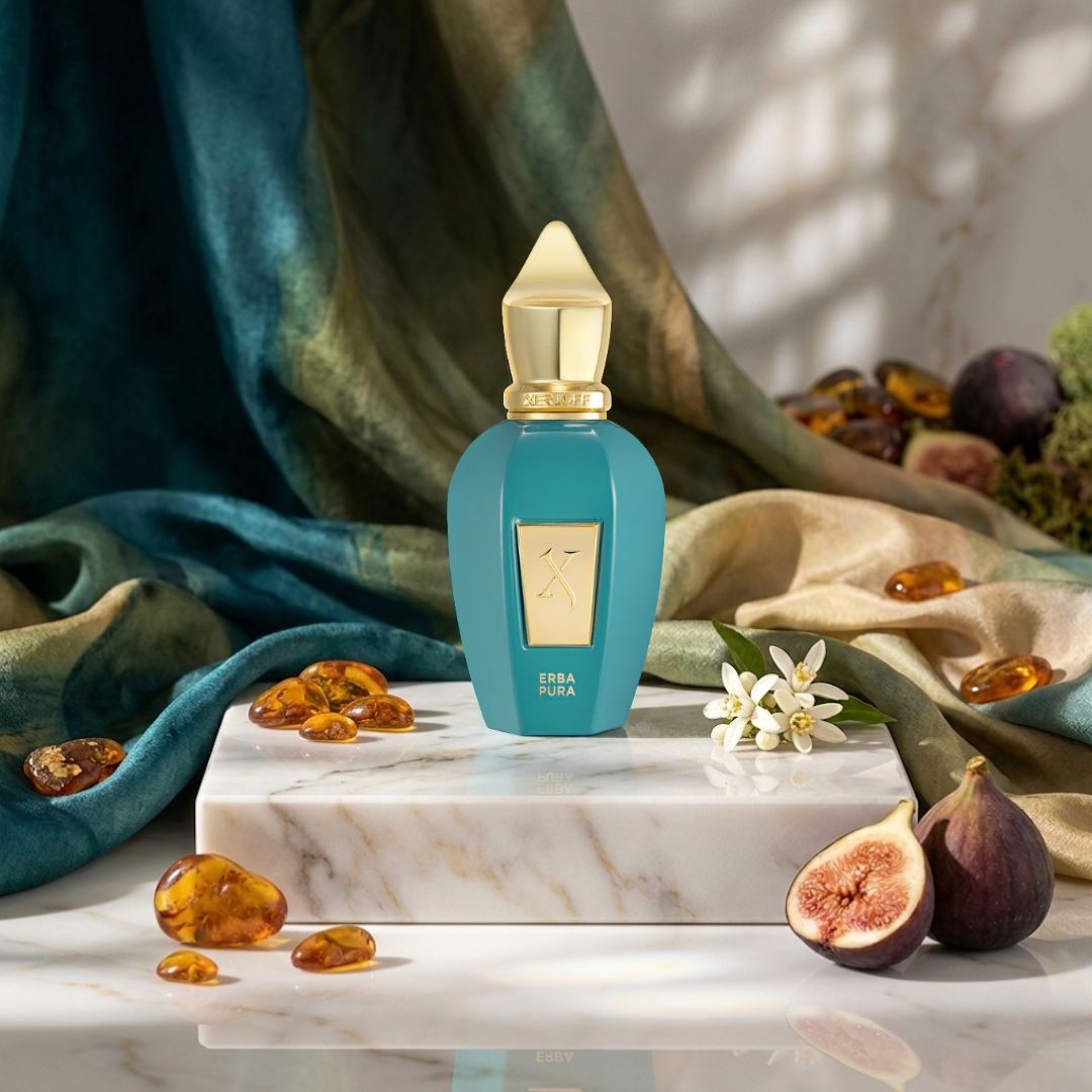 Xerjoff Erba Pura Eau de Parfum spray bottle, 50ml, with elegant design and clear perfume branding.