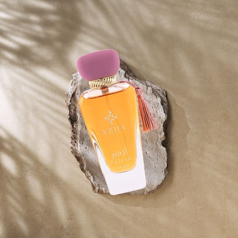 Azhar For Her Eau De Parfum by AZHA, 100ML bottle with elegant floral design, showcasing the fragrance bottle and packaging.