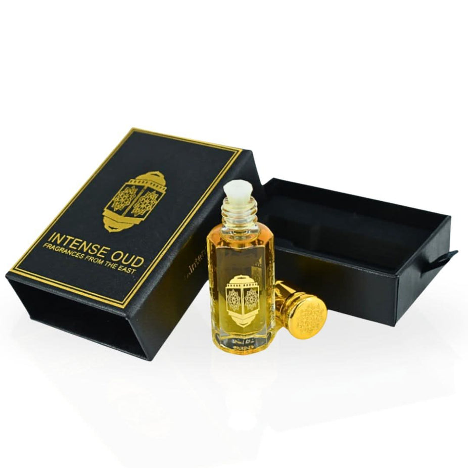 Intense Oud Nayel Perfume Oil 12ml in black gift box, featuring luxurious loose oil with elegant packaging.