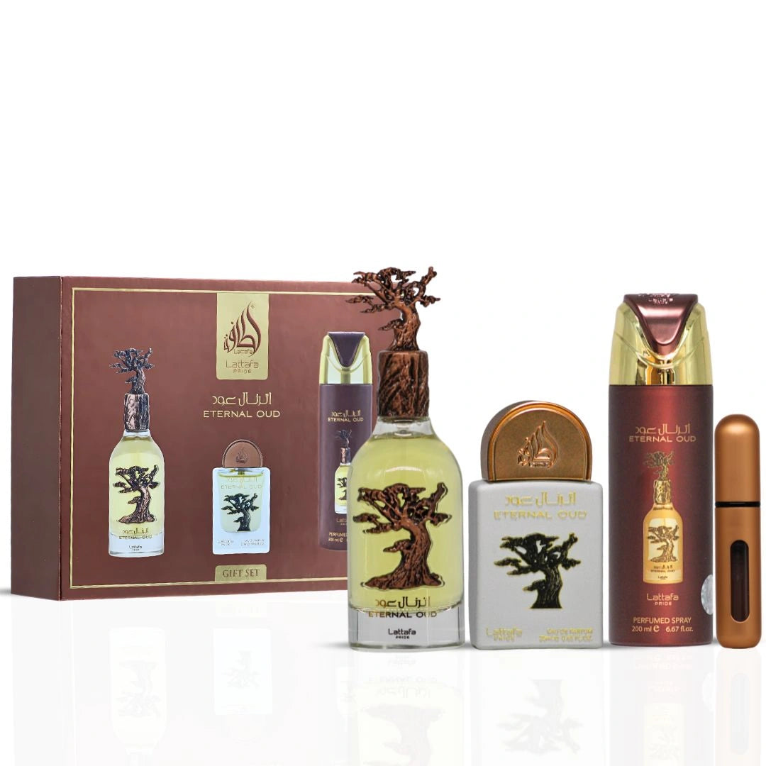 Lattafa Pride Eternal Oud 3-Piece Eau de Parfum Gift Set | Lush Fruit, Powdery Florals & Opulent Smoke (Gift Set) - Intense Oud