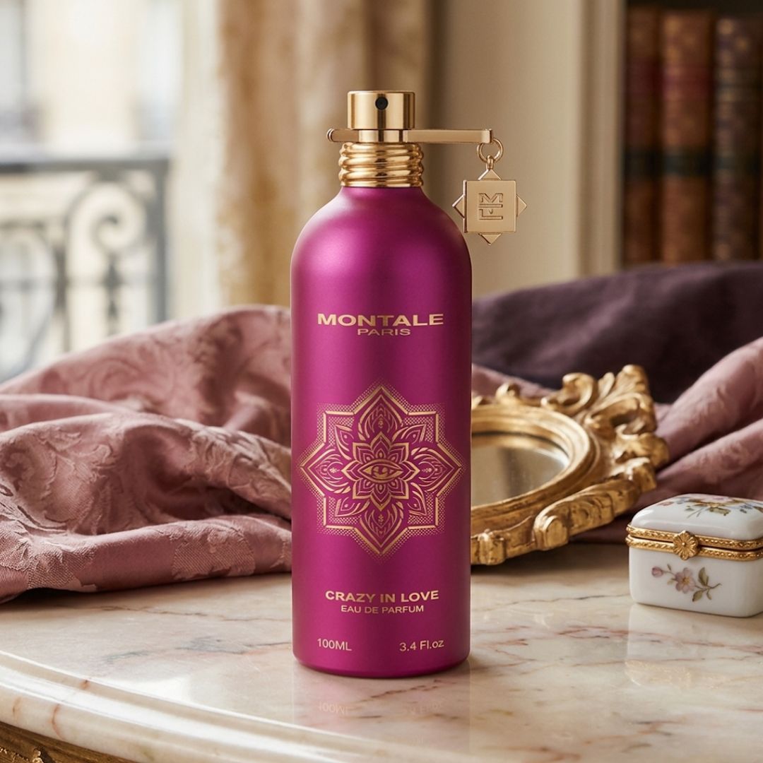 Montale Crazy In Love Eau de Parfum spray 100ml bottle with elegant floral design and sleek black cap.