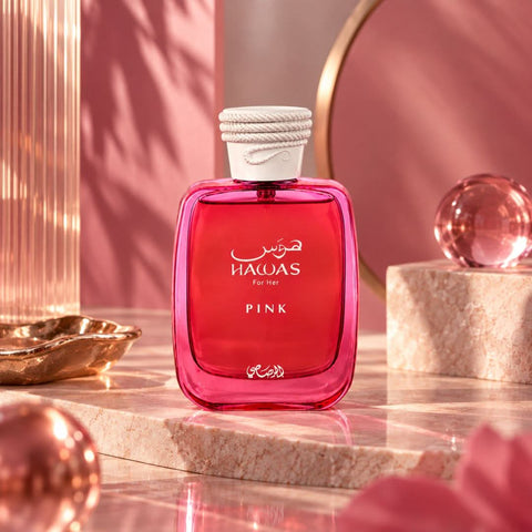 AUCTION Hawas Pink Eau de Parfum Spray 100ml (3.4 oz) by Rasasi (Velvet Pouch)