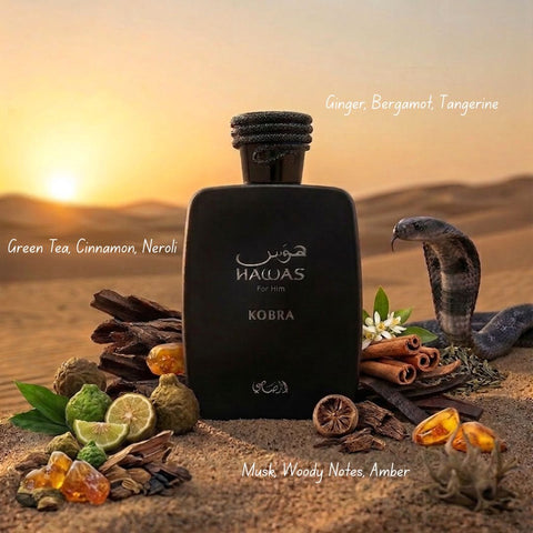 Hawas Viper & Hawas Kobra Eau de Parfum Sprays 100ml (3.4 oz) by Rasasi (Bundle)