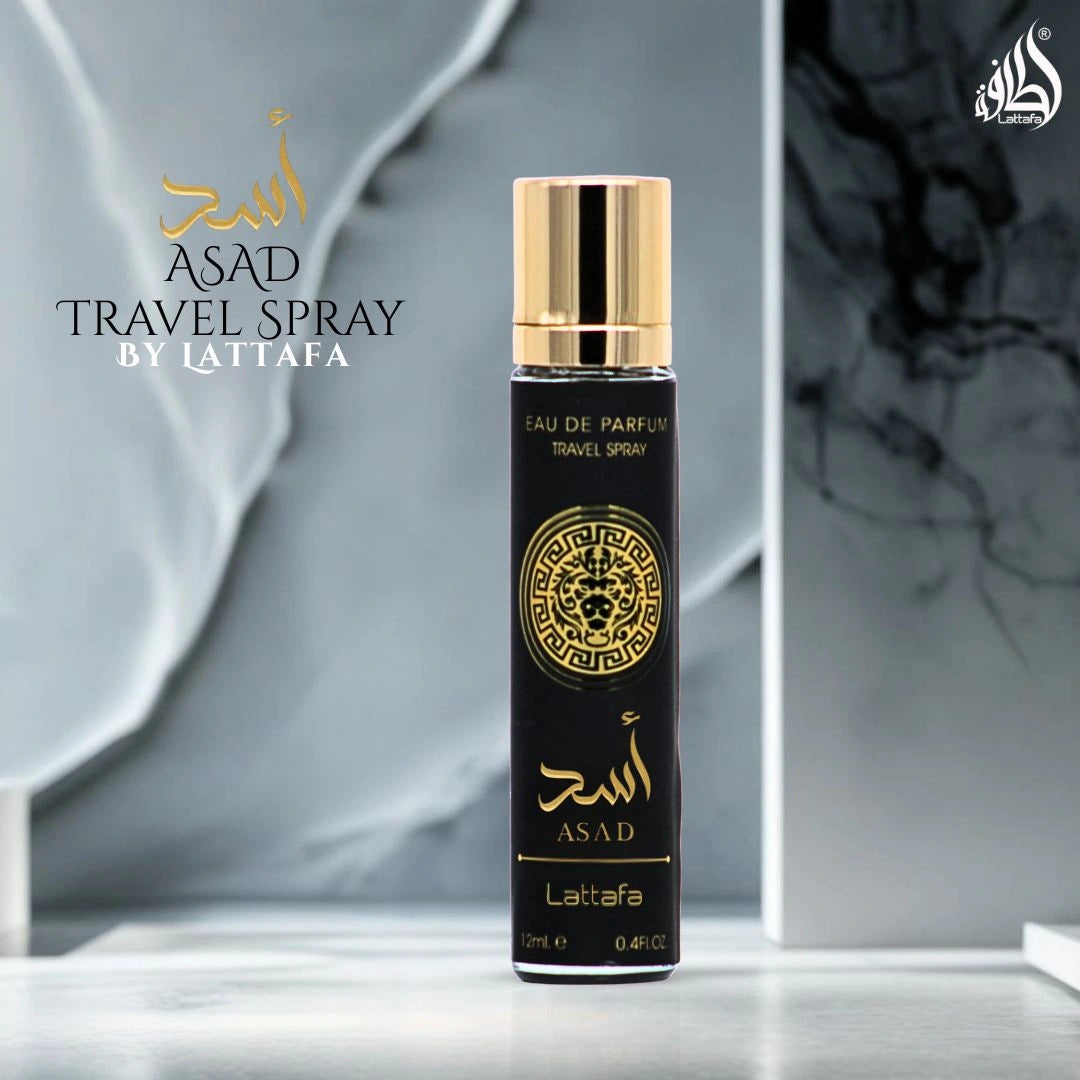 Asad Eau de Parfum Travel Spray 12ml (0.4 oz) by Lattafa | Power in Your Pocket - Intense Oud