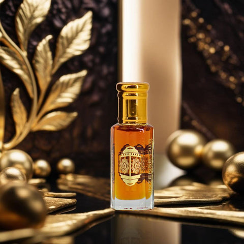 Intense Oud Nouf Perfume Oil 12ml in a black gift box, featuring a clear glass bottle with a black cap, designed for luxurious fragrance.