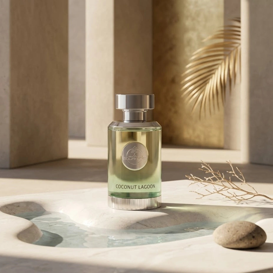 Coconut Lagoon Eau de Parfum spray by Paris Corner, 100ml, featuring a sleek bottle with tropical coconut scent notes.