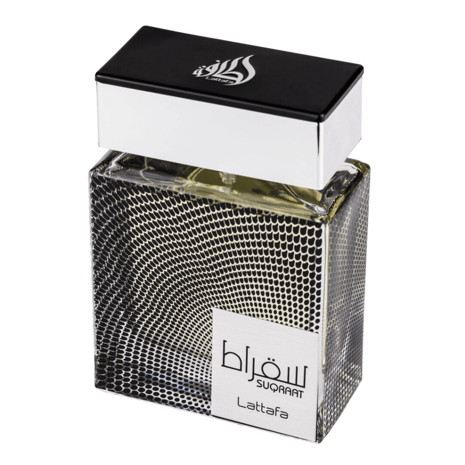 Lattafa Suqraat Eau de Parfum spray bottle, 100ml, with elegant packaging and fragrance details visible in the image.