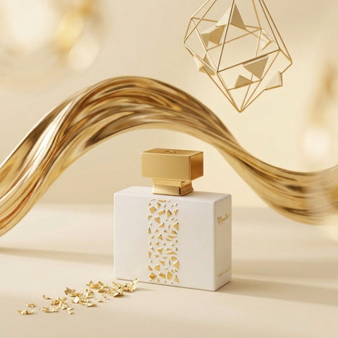 Ylang in Gold Eau de Parfum spray by M. Micallef, 100ml bottle with gold accents, showcasing elegant fragrance packaging.