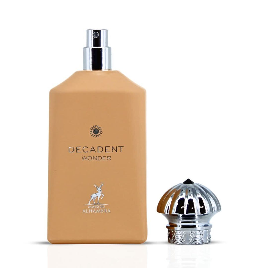 Maison Alhambra Decadent Wonder Eau de Parfum spray 100ml, elegant bottle with a luxurious design and floral accents.