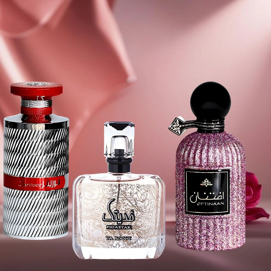 Fidetak Ya Roohi Pink, Eftinaan & Forever Silver Eau de Parfum Sprays 100ml (3.4 oz) by Ard Al Zaafaran | A Trio of Sweet Florals, Fresh Fruits & Creamy Woods (Enchanted Collection)