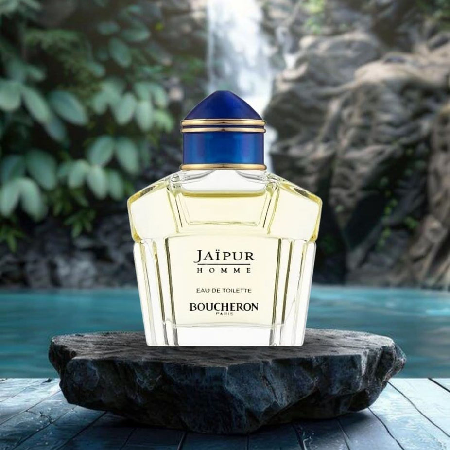 Jaipur Homme Boucheron Eau De Toilette mini 4.5ml fragrance bottle with sleek packaging and luxurious design.