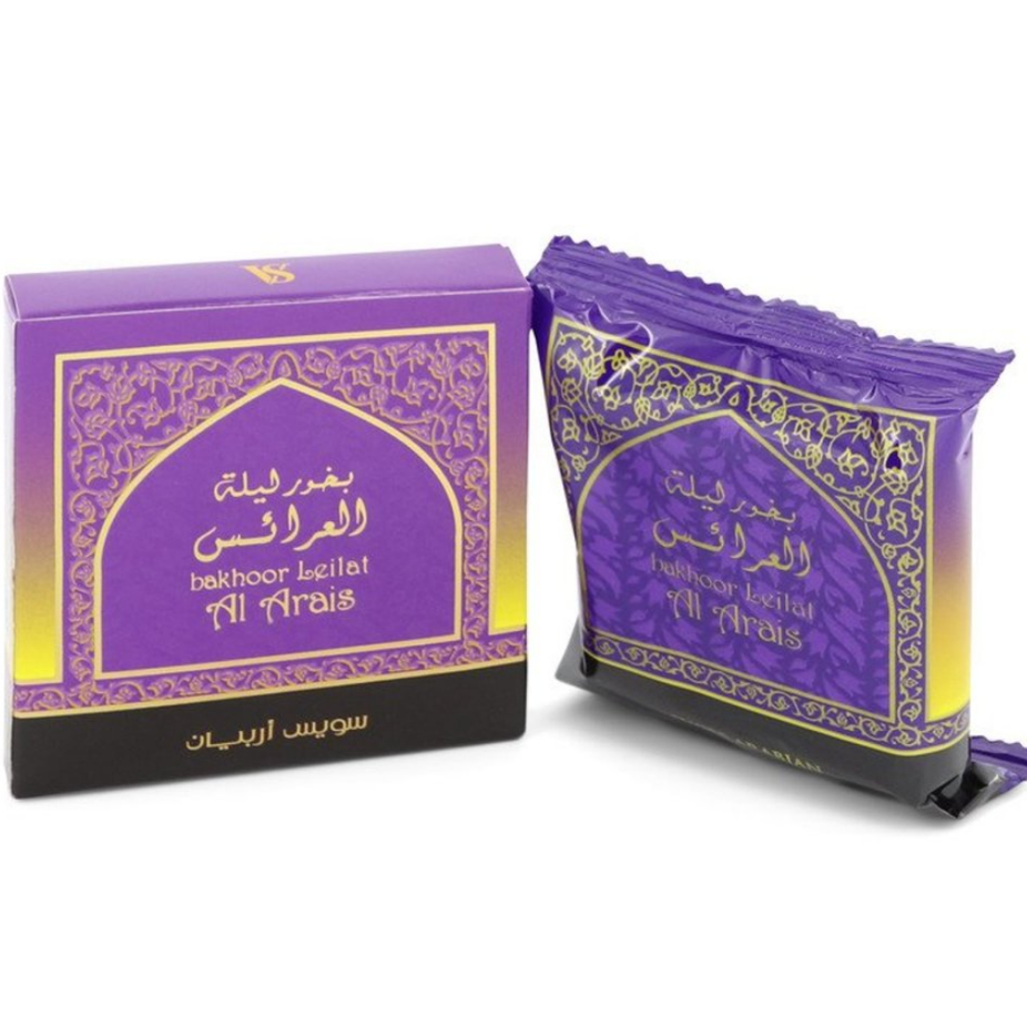 Swiss Arabian Leilat Al Arais Bakhoor 40 GM, aromatic incense block with traditional Arabic fragrance, shown in a close-up image.