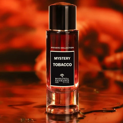 Bonanza Satrangi Mystery Tobacco EDP spray 100ml bottle showcasing luxurious, woody fragrance design and packaging.