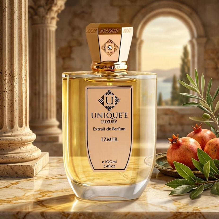 Unique'e Luxury Izmir Extrait de Parfum Spray 100ml bottle, elegant EDP fragrance with sleek packaging and cap.