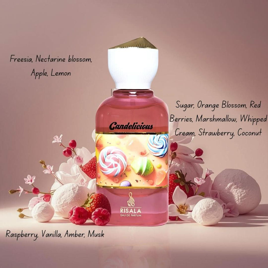 Bundle of five Intense Oud Eau de Parfum sprays including Pink Blush, Ahubbak Love, Elite Floral, Candellicious, and Hawas Pink.