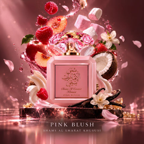 Bundle of five 100ml Eau de Parfum sprays including Sweet Powdery by Surrati, Pear Potion, Show Magnifique, Pink Blush, and Rafeef by Ard Al Zaafaran.