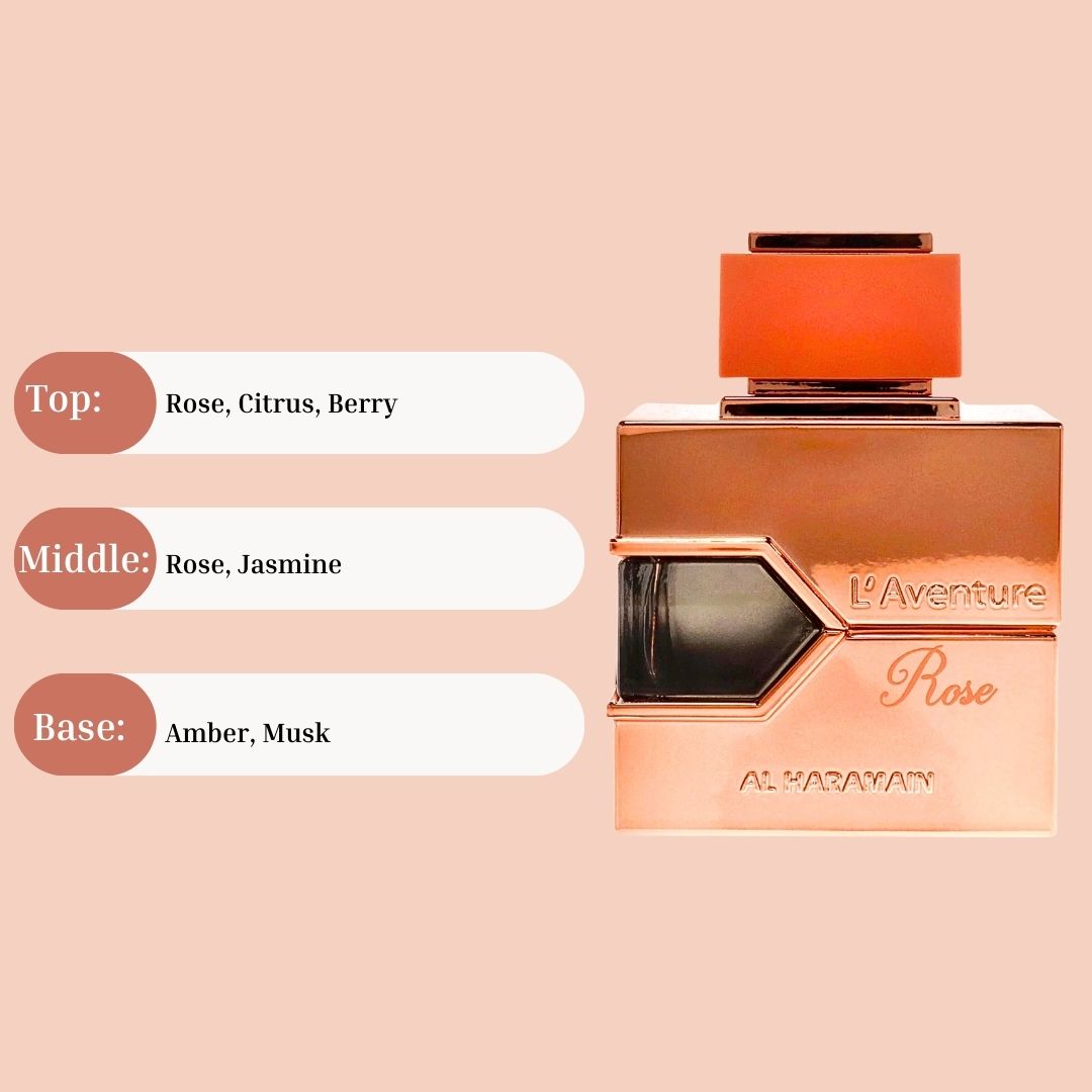 L'Aventure Rose EDP Spray 100ML (3.4 OZ) by Al Haramain | A Long Lasting & Exquisitely Romantic Blend of Freshness & Warmth. - Intense Oud