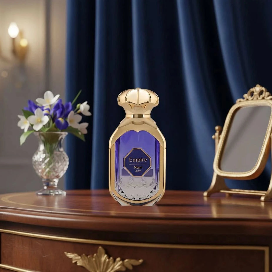 Empire Najm Eau de Parfum spray by Elite Risala, 100ml, featuring a sleek bottle with elegant design and fragrance details.