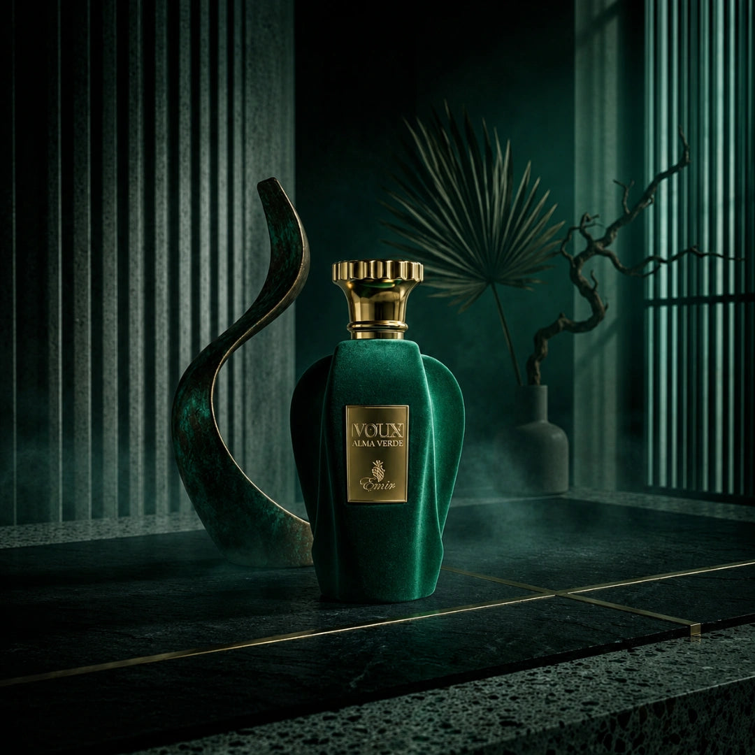 Voux Alma Verde Eau de Parfum spray by Paris Corner, 100ml, featuring a sleek green bottle with elegant floral and citrus notes.