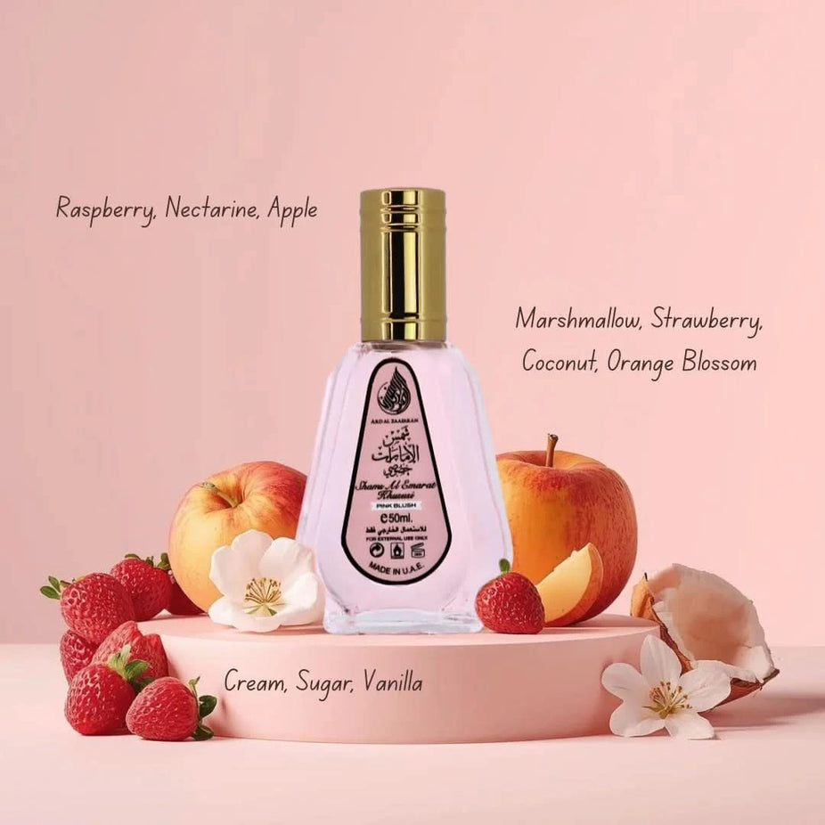 Odyssey Marshmallow Gourmand and Pink Blush Shams Al Emarat perfume bundle featuring 100ml and 50ml bottles by Intense Oud.