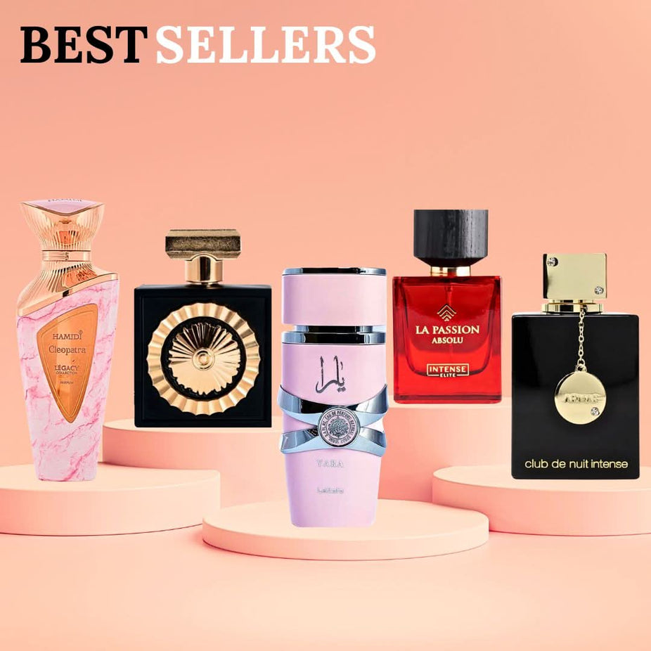 Collection of five Intense Oud Eau De Parfum sprays for women, including Yara, Nebras, Cleopatra, Club De Nuit Intense, and La Passion Absolu.