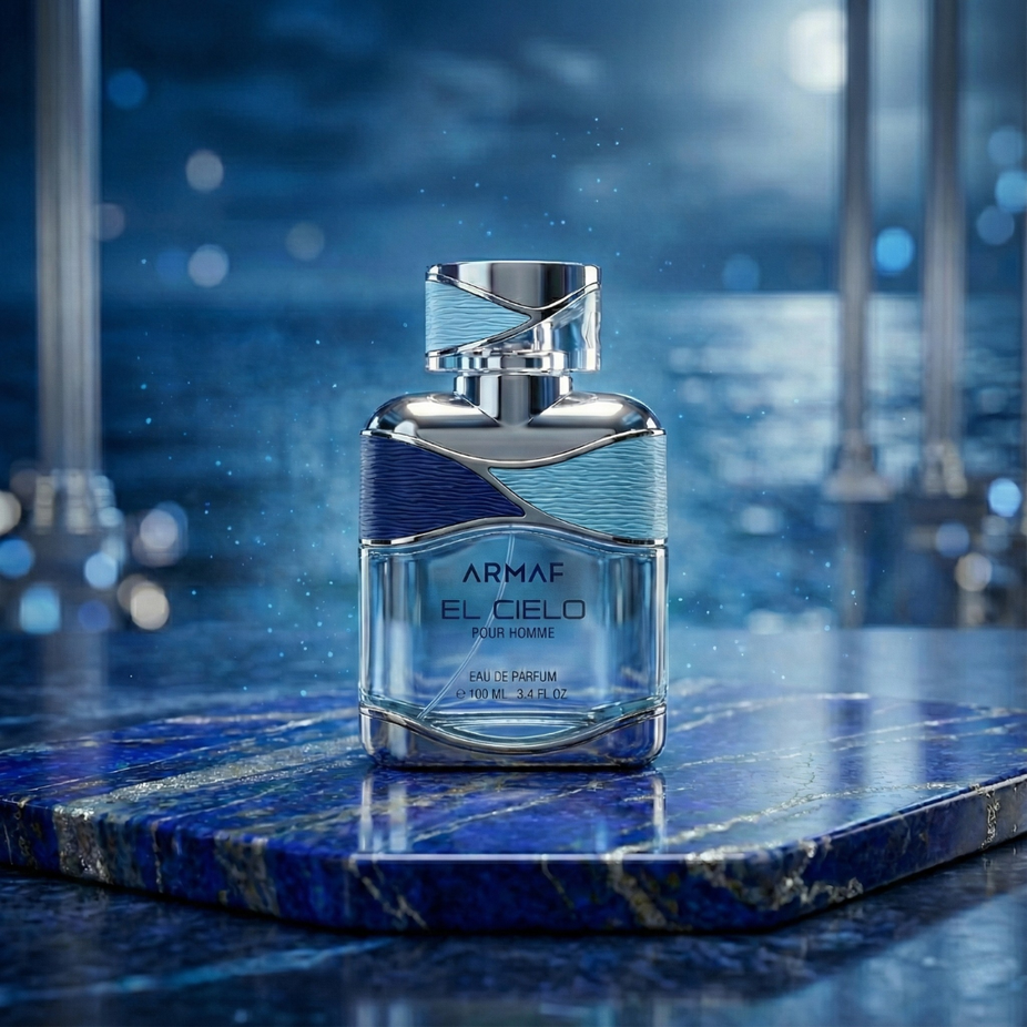 Armaf El Cielo Eau de Parfum spray 100ml bottle, elegant fragrance with sleek design, shown in a clear image.