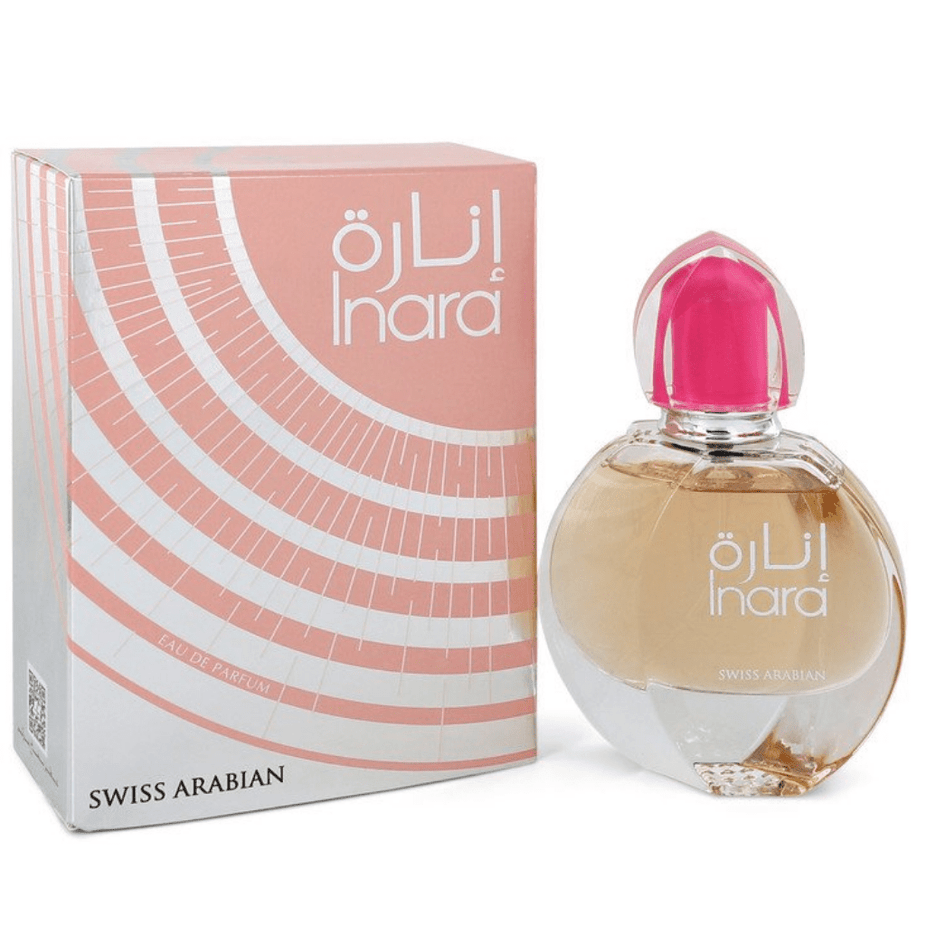 Swiss Arabian Inara EDP for women, 55ml bottle, elegant perfume with floral and oriental notes, displayed on a neutral background.