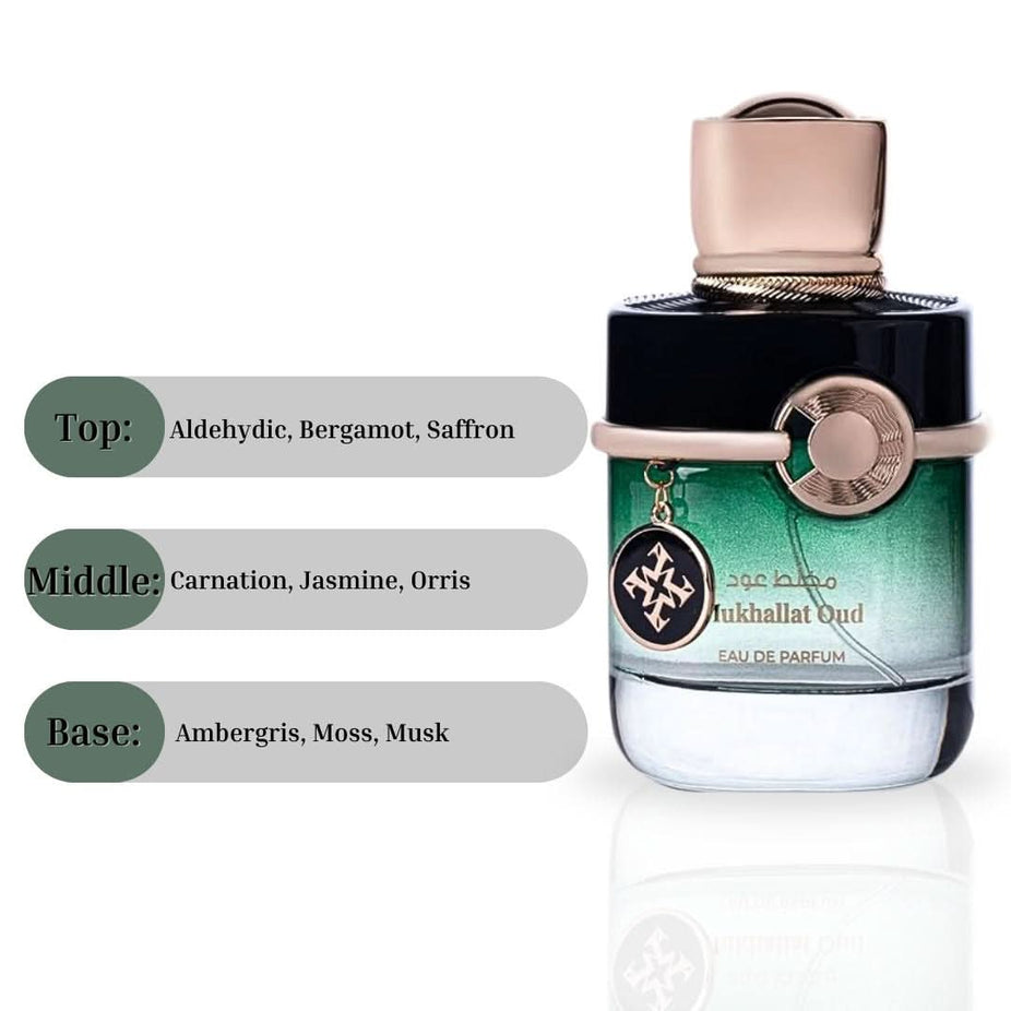 Azha Oud Collection Mukhallat Oud EDP 100ML perfume bottle with elegant packaging and luxurious design.