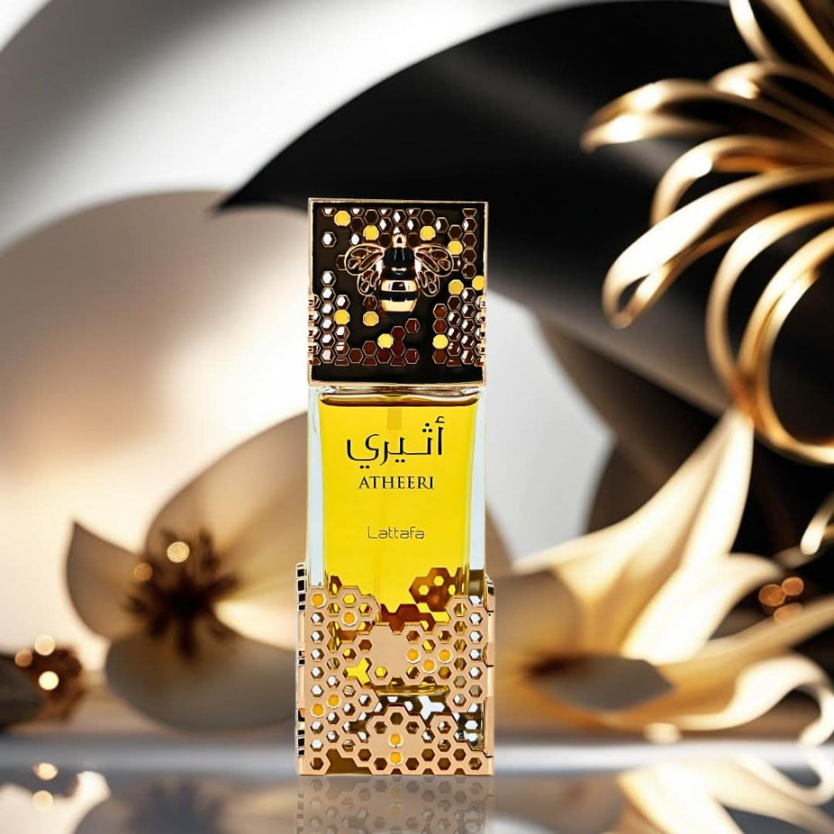 Lattafa Khamrah Dukhan & Atheeri Eau de Parfum bundle featuring two 100ml spray bottles with elegant packaging.