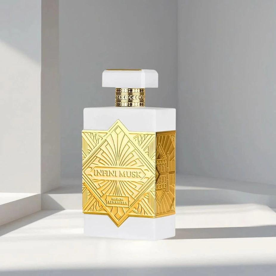 Maison Alhambra Infini Musk Eau de Parfum spray bottle, 100ml, with elegant packaging and sleek design.