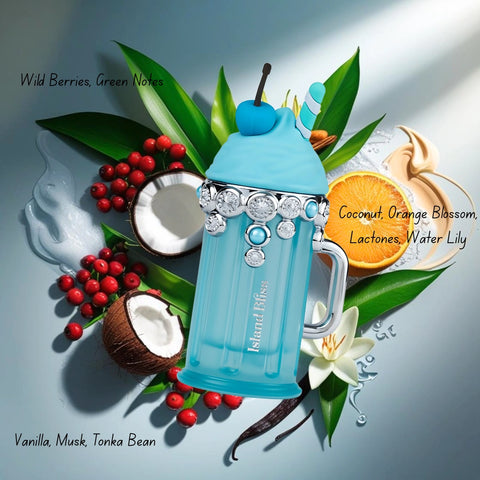 Armaf Island Bliss, Bon Bon & Yum Yum Eau de Parfum Spray bundle, 100ml each, featuring colorful bottles and elegant packaging.