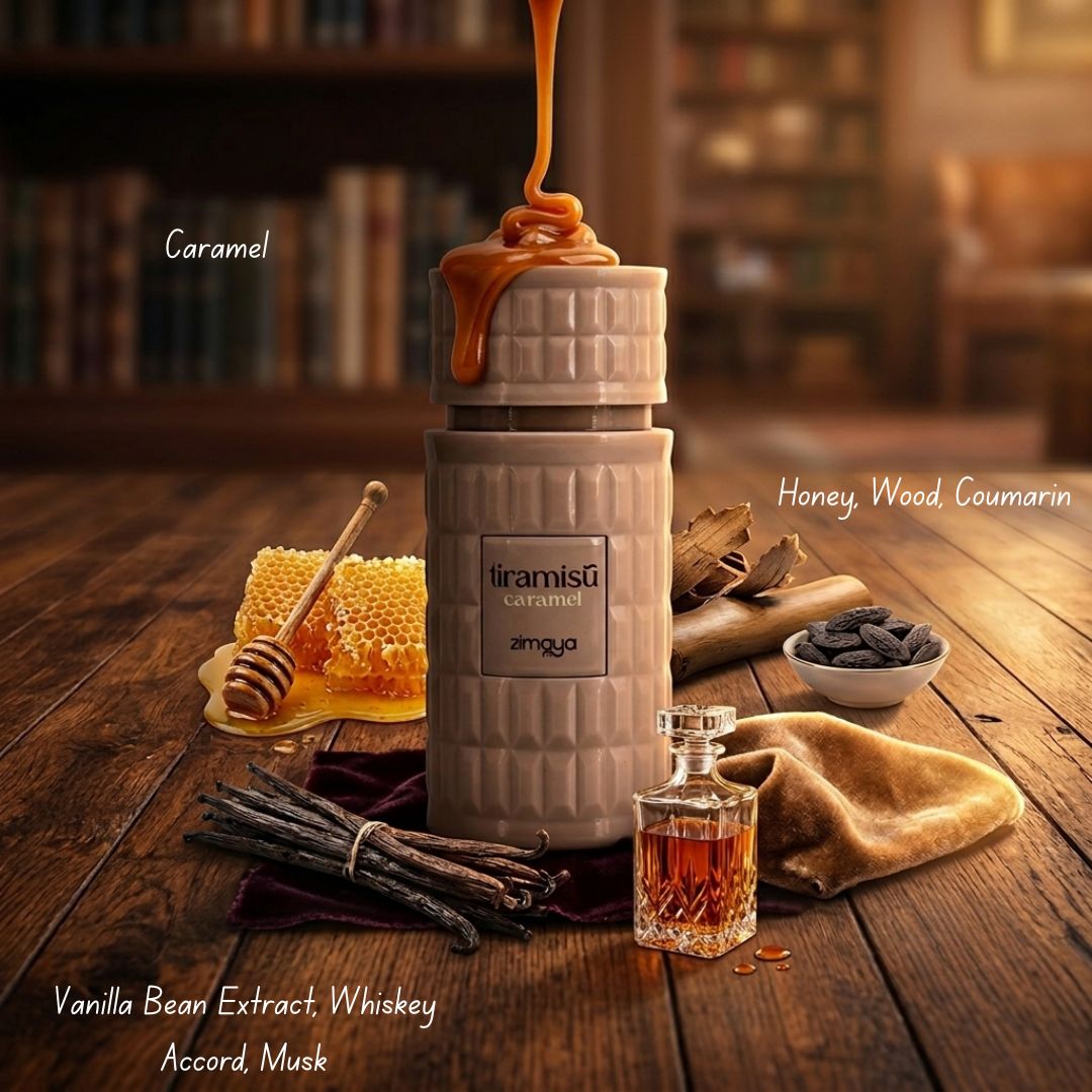 Paris Corner Banana Bliss and Zimaya Tiramisu Caramel Eau de Parfum bundle bottles, 100ml sprays, elegant packaging and labels.