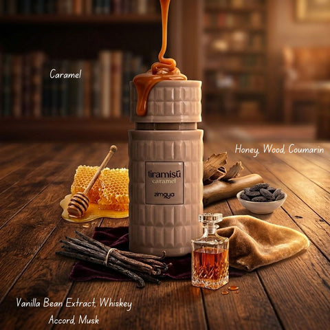 Paris Corner Banana Bliss and Zimaya Tiramisu Caramel Eau de Parfum bundle bottles, 100ml sprays, elegant packaging and labels.