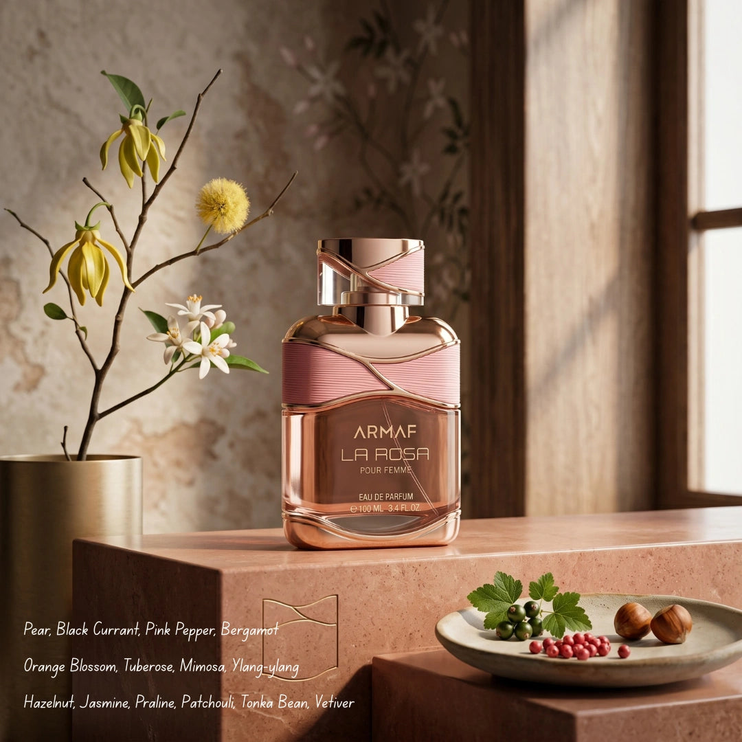 Armaf El Cielo La Rosa Pour Femme and Gold Edition Eau de Parfum sprays in a bundle, 100ml bottles with floral and elegant designs