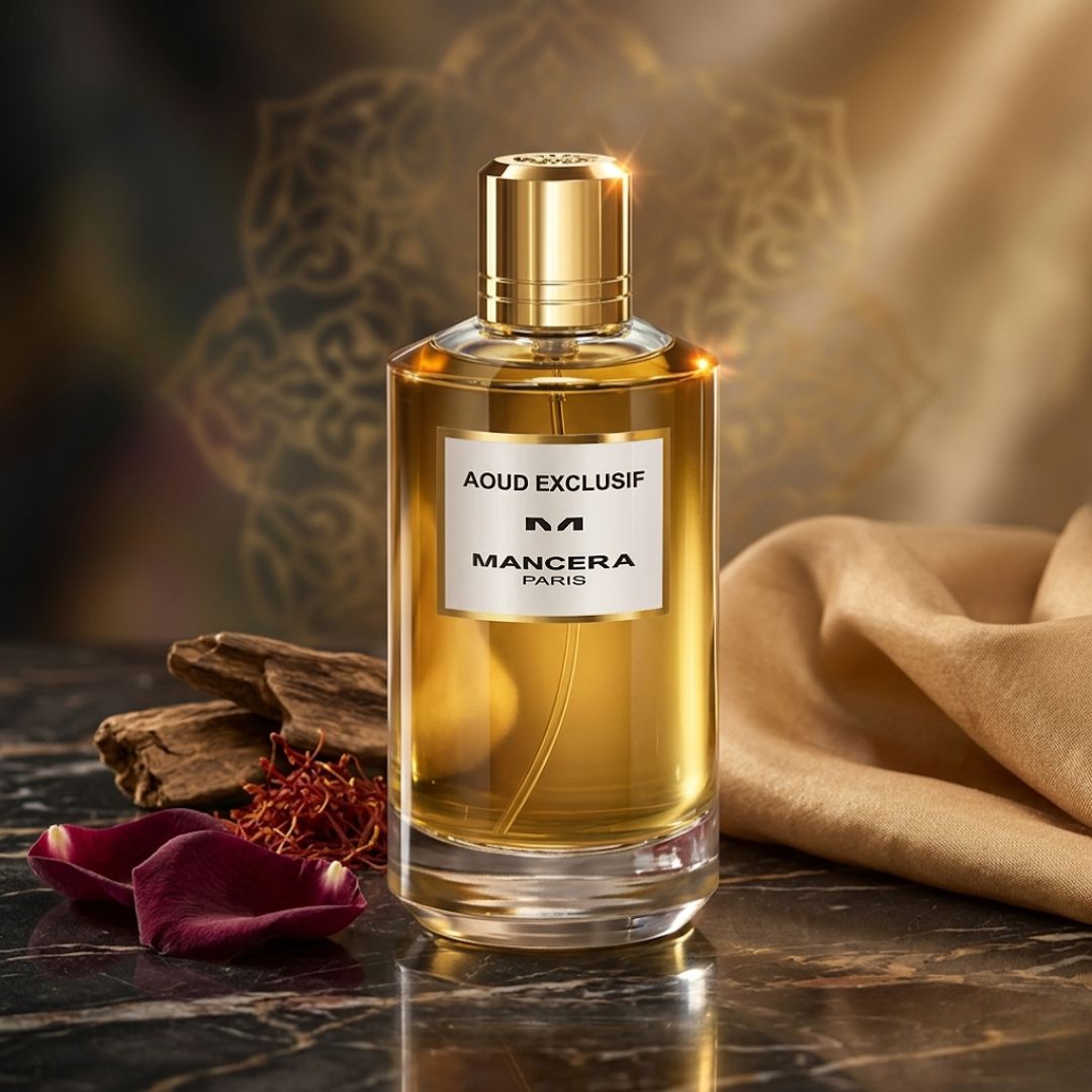 Mancera Aoud Exclusif Eau de Parfum spray 120ml bottle with elegant packaging and dark glass design.