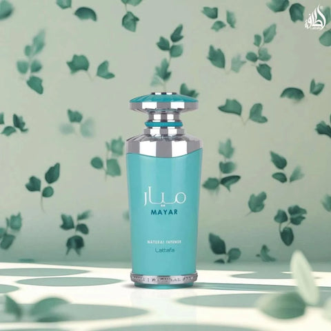 Lattafa Mayar Natural Intense Eau de Parfum and All Over Spray bundle, 100ml and 150ml bottles, featuring elegant fragrance packaging