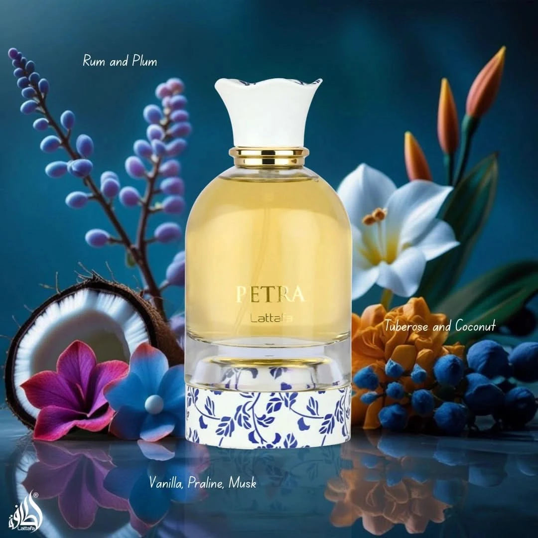 Lattafa Habik for Women and Petra Eau de Parfum Spray bundle, 100ml bottles with elegant packaging and floral and oriental fragrance notes.