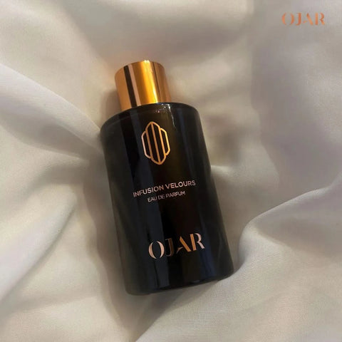Ojar Infusion Velours Eau De Parfum spray 100ml bottle, sleek design with elegant cap, showcasing luxurious fragrance packaging