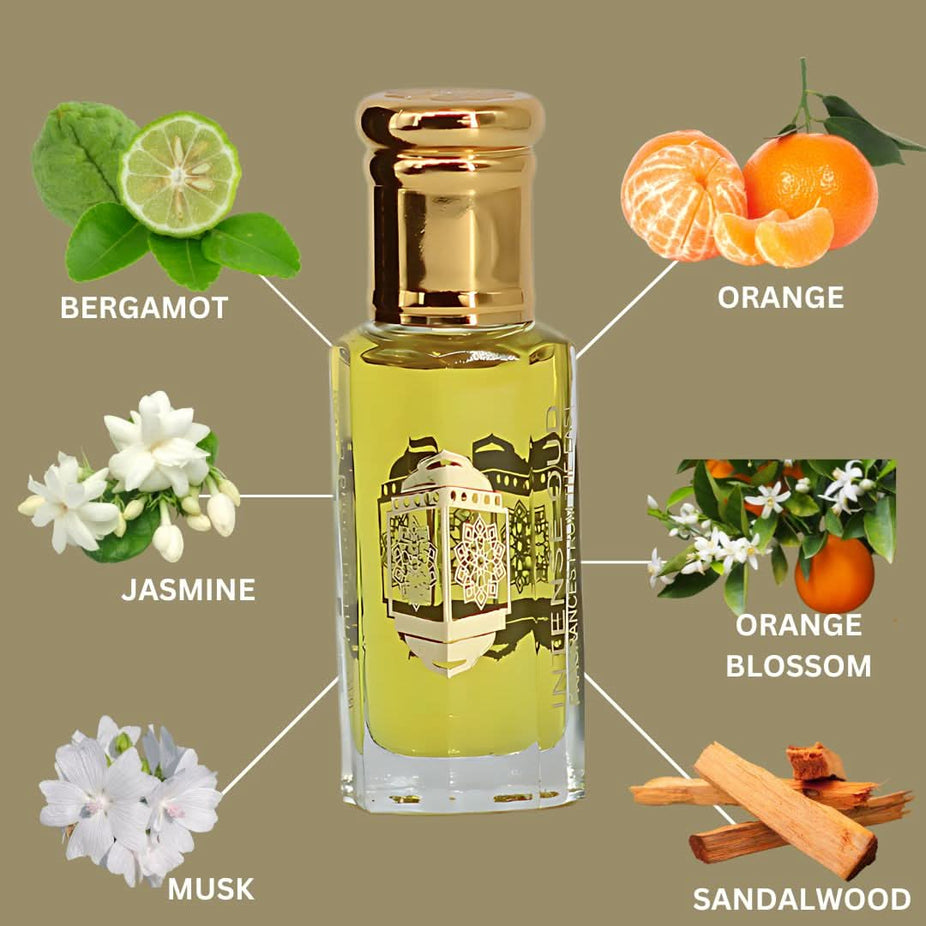 Intense Oud Bloom Perfume Oil 12ml in black gift box, loose oil with floral and woody fragrance notes.