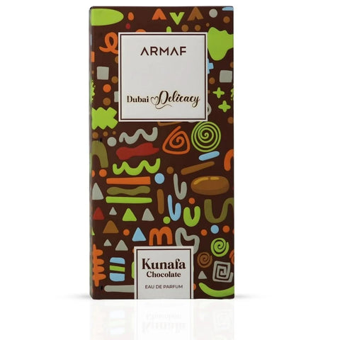 Dubai Delicacy Kunafa Chocolate Eau de Parfum Spray by Armaf, 70ml, featuring a sleek bottle with elegant design and rich chocolate scent.