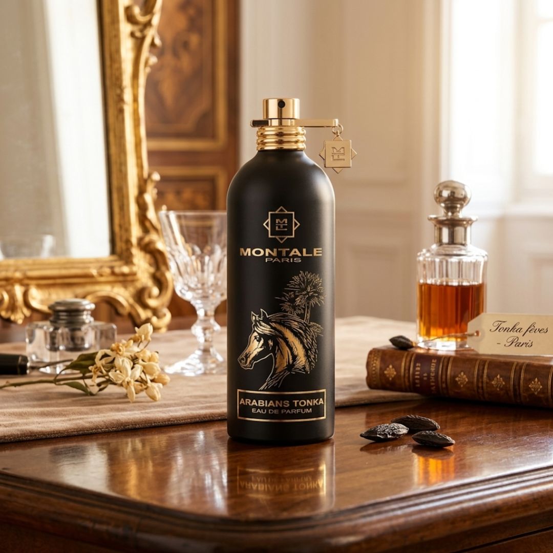 Montale Arabians Tonka Eau de Parfum spray 100ml bottle, showcasing the elegant packaging and design of the fragrance.