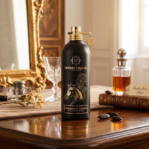 Montale Arabians Tonka Eau de Parfum spray 100ml bottle, showcasing the elegant packaging and design of the fragrance.