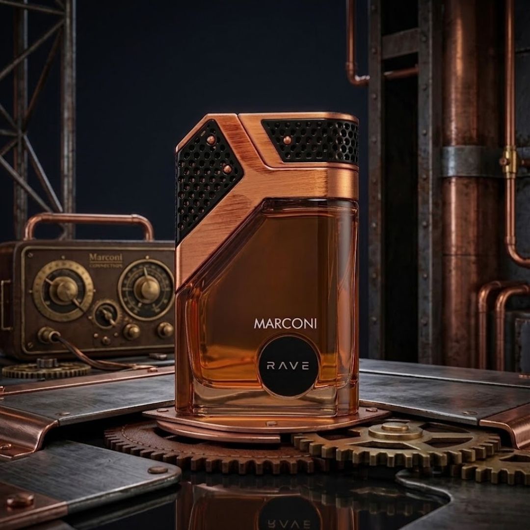 RAVE Marconi Eau de Parfum Spray 100ml bottle with elegant packaging and sleek design visible in the image.