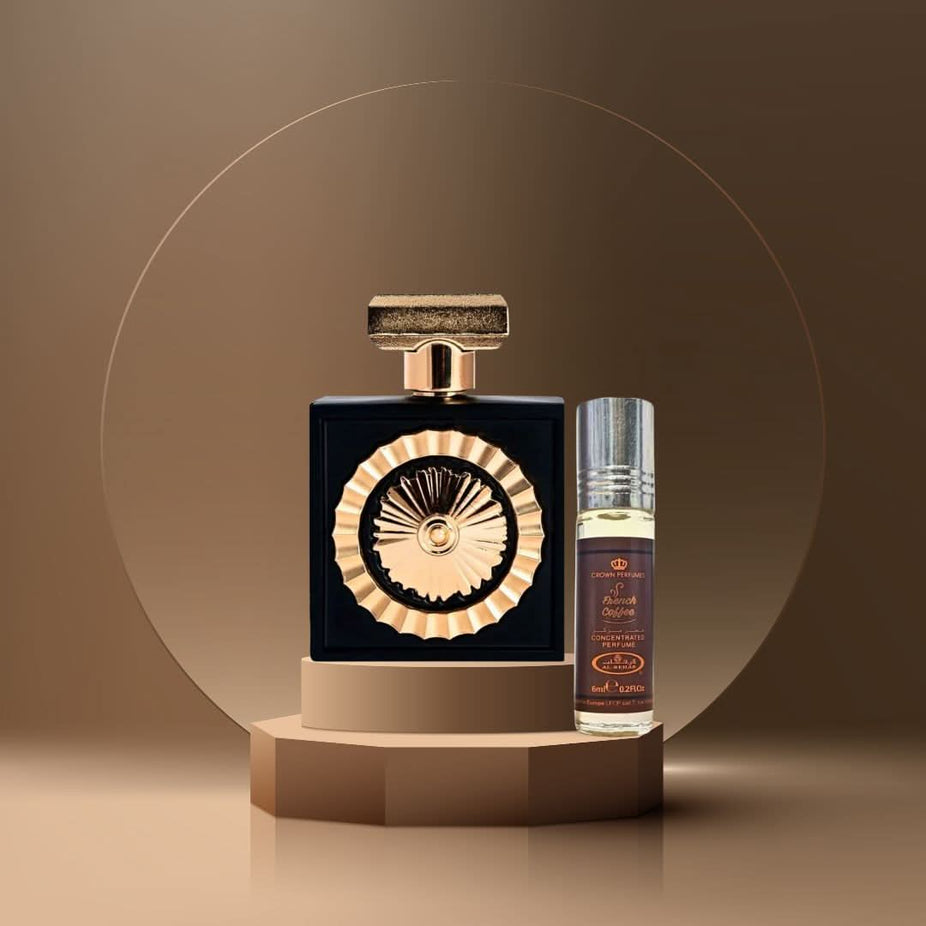 Bundle of Lattafa Pride Nebras Eau de Parfum spray 100ml and Al Rehab French Coffee Perfume Oil 6ml by Intense Oud.
