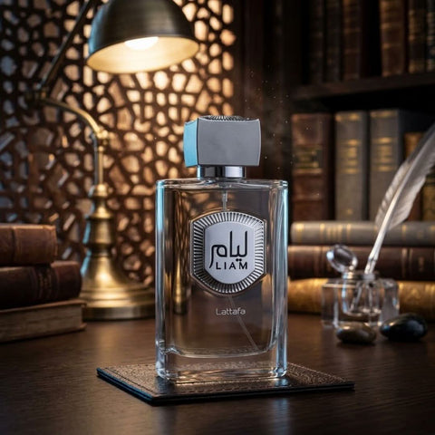 AUCTION Liam Grey Eau de Parfum Spray 100ml (3.4 oz) by Lattafa (Velvet Pouch)