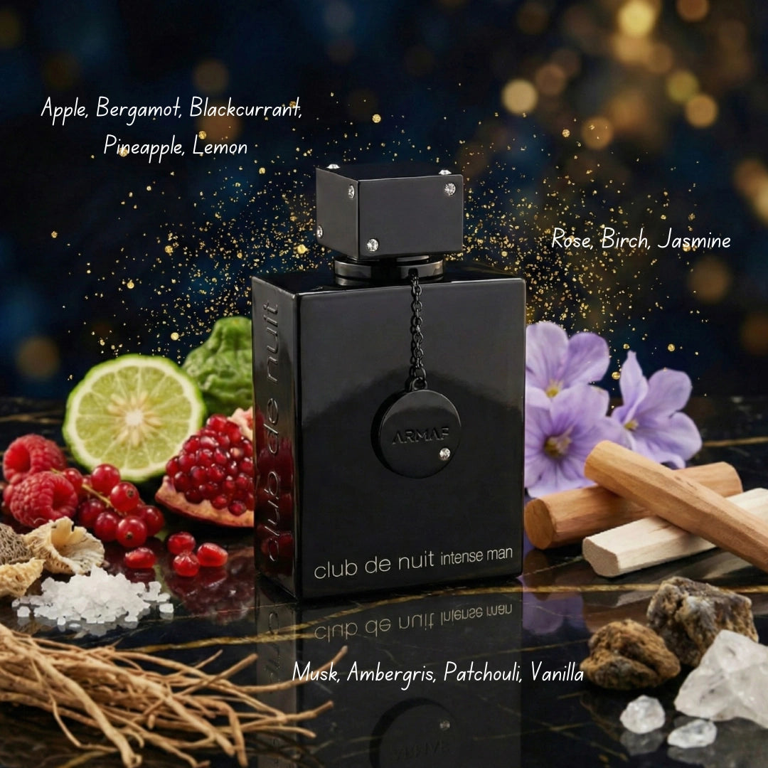 Bundle of Armaf Club De Nuit Intense Man, Iconic & Milestone Eau de Parfum sprays, 200ml bottles, featuring sleek fragrance packaging.