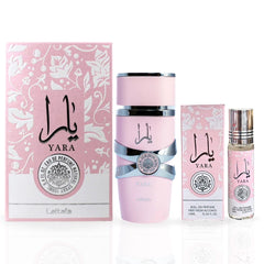 Yara For Women EDP Spray 100ML (3.4 OZ) by Lattafa & YARA Roll-On Perfume Oil CPO 10ML (0.34 OZ) By Ard Al Zaafaran. (ELEGANT BUNDLE) - Intense Oud