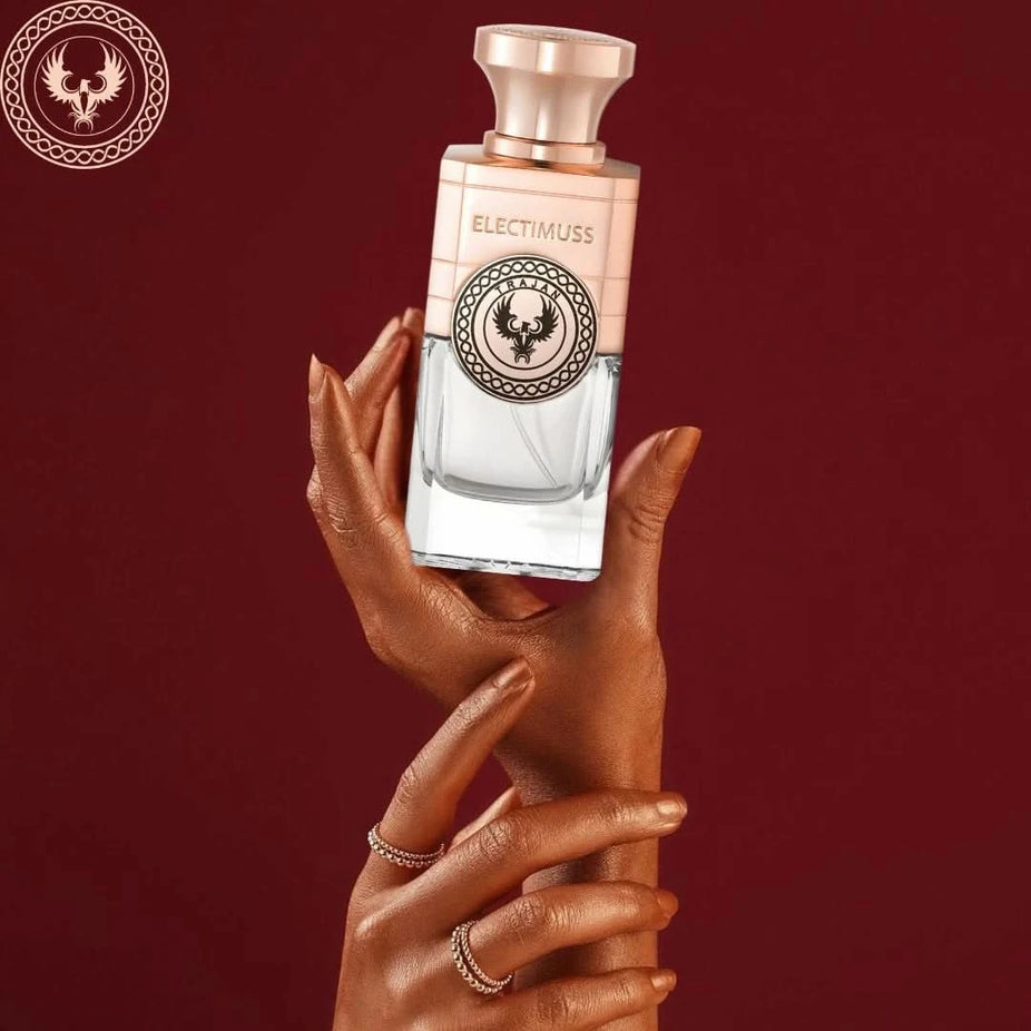 Electimuss London Trajan Parfum Spray 100ml EDP bottle with elegant packaging and branding, showcasing the luxury fragrance design.
