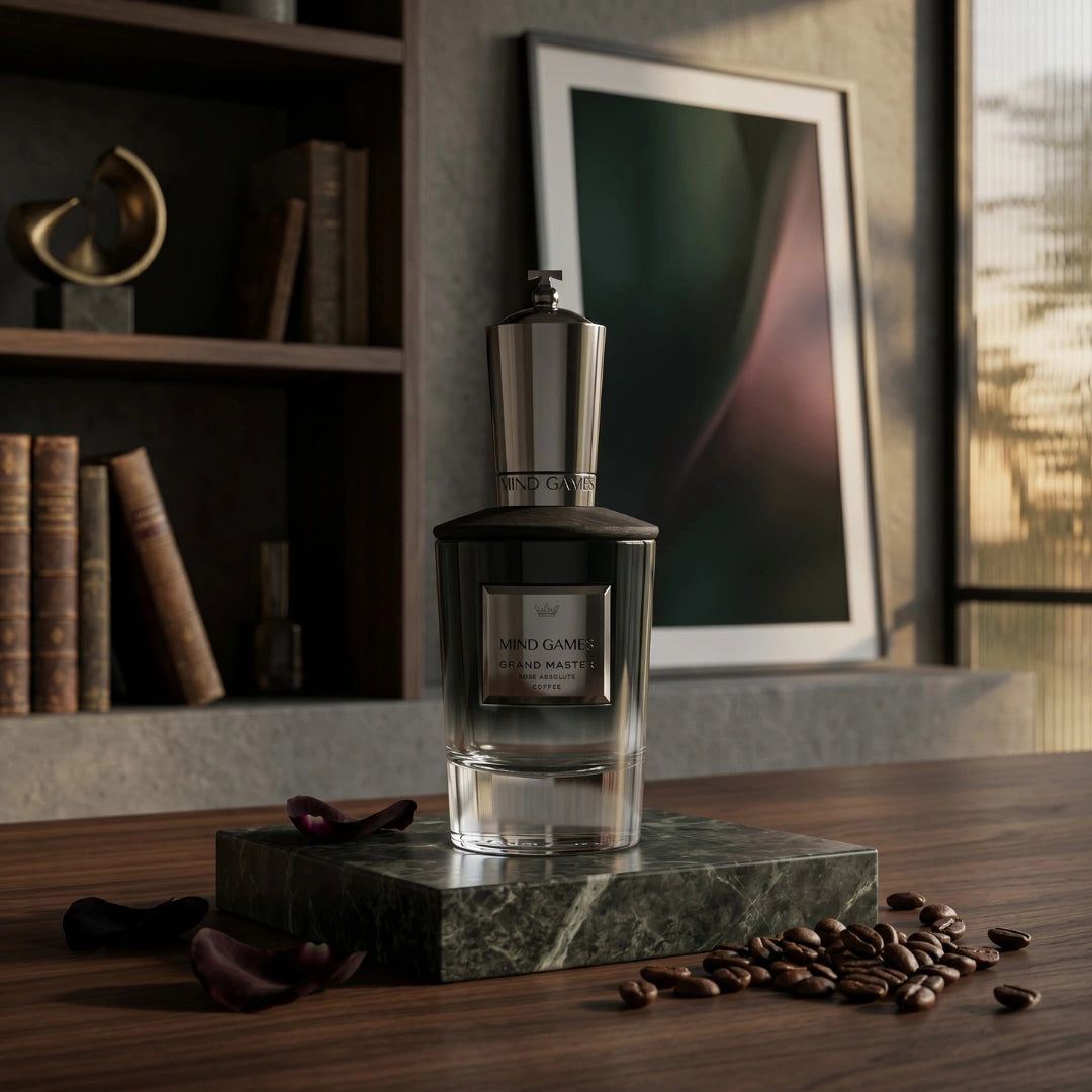 Mind Games Grand Master Extrait de Parfum 100ml EDP bottle with elegant branding and sleek design.